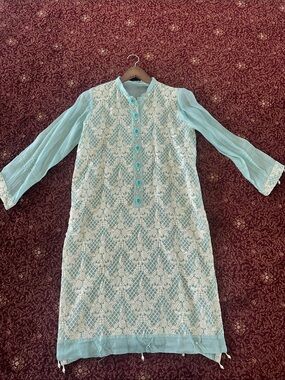 Agha Noor Light Blue Embroidered Lace Suit - Pakistani Kurta Kameez